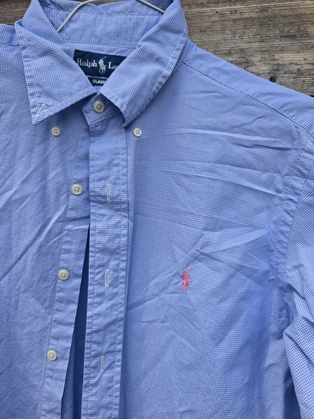 Ralph Lauren Light Blue Micro-Check Button-Down Shirt with Pink Pony